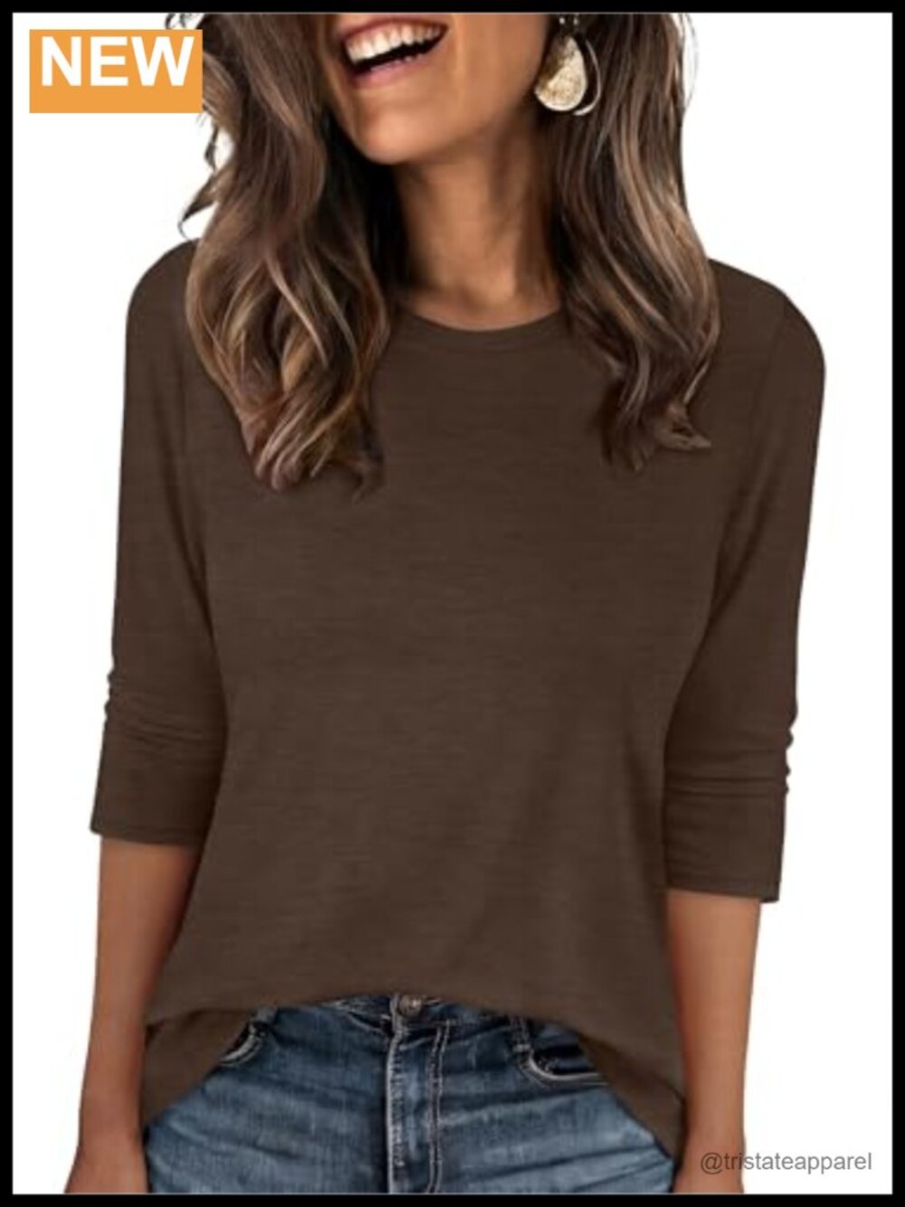 Wrinkle Free 3/4 Sleeve Crew Neck T-Shirt Casual Regular Fit Top